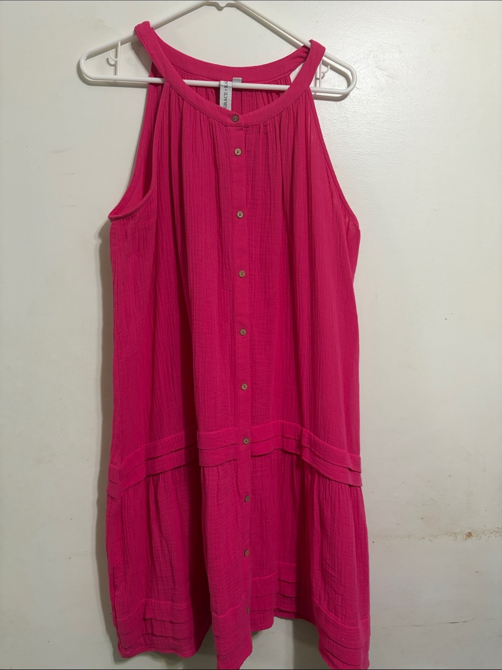 Southern Grace Bright Pink Halter-Style Tiered Dress